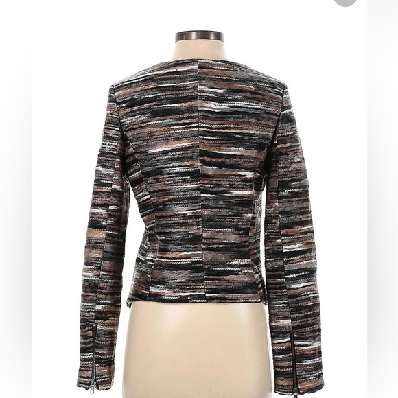 Sabine Tweed Scoop Neck Asymmetrical Zip Blazer Jacket Size M - Picture 2 of 14